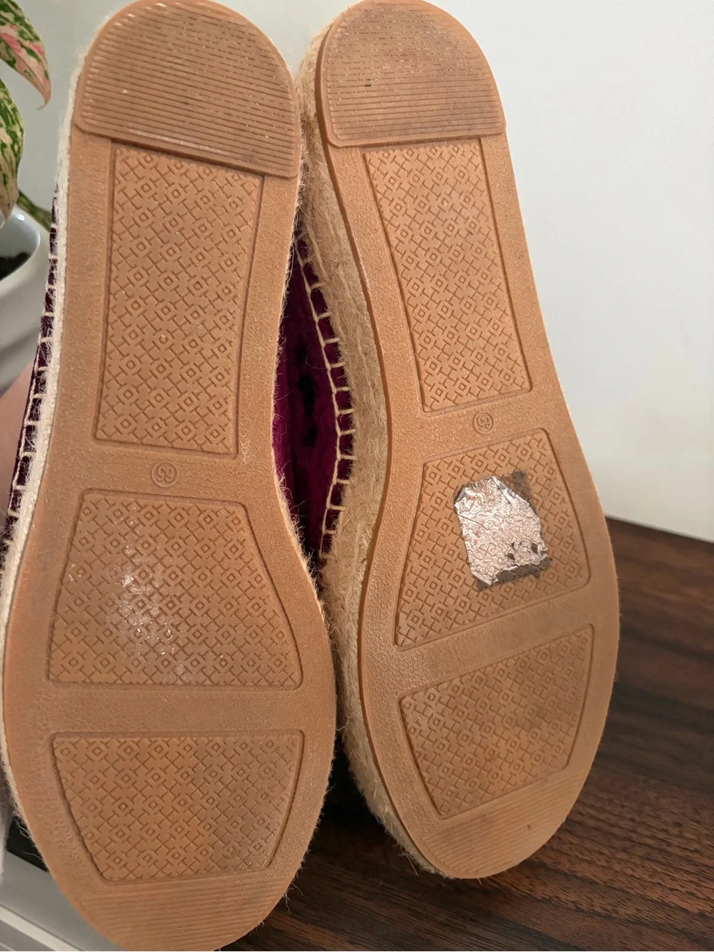 Tory Burch Burgundy Velvet Espadrille Platform Flats 6.5